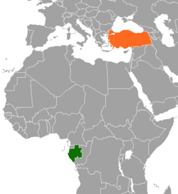 Map indicating locations of Gabon and Turkey