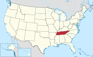 Map of the United States highlighting Tennessee