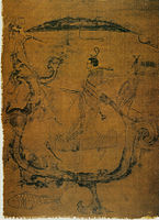 Silk painting depicting a man riding a dragon, 4th century BCE