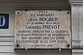 Plaque au no 20 en hommage aux résistants Jean Rocher et Georges Prévot.