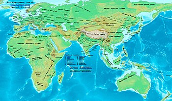 Die westliche Hemisphäre mit dem Khanat der Kök-Türken um 700