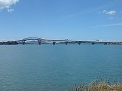 The Auckland Harbour Bridge seen from Watchman Island to its west
