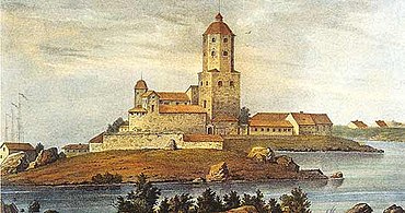 Vyborg Castle, 13th century, depicted by Torsten Wilhelm Forstén in 1840.