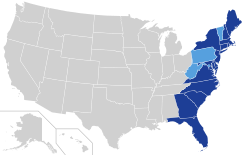 Map of all states on East Coast