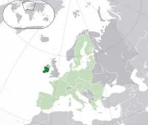 Amplasarea Irlandei în cadrul Europei (verde închis)