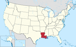 Yhdysvaltain kartta, jossa Louisiana korostettuna