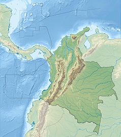Mapa konturowa Kolumbii, blisko centrum u góry znajduje się punkt z opisem „Urabá”