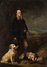 Portrait of a hunter with dogs, 1873, private collection