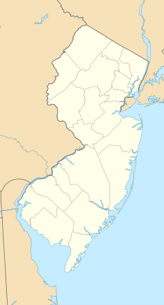 Mapa konturowa New Jersey, u góry po prawej znajduje się punkt z opisem „Upper Montclair”