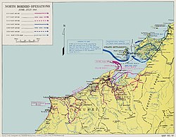 Map of the Brunei Bay area marked with coloured arrows and dates showing the movements of the main units involved in the Battle of North Borneo, including those described in this article