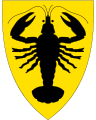 Coat of arms for the municipality of Aurskog-Høland (kommune), Norway, "Or, a lobster haurient sable"