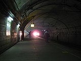 土合駅内の長岡方面の下り地下ホームに進入する長岡行き普通電車（2008年1月2日）
