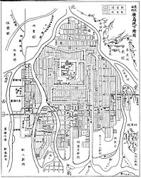 寛永年間広島城下絵図。天守や櫓の位置は不正確であるが、町並は正確に描かれている。