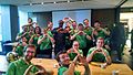 Members of the 2017 Garter Bands meet new head coach Willie Taggart.