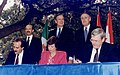 Image 26U.S. President Bush, Canadian PM Mulroney, and Mexican President Salinas participate in the ceremonies to sign the North American Free Trade Agreement (NAFTA). (from Neoliberalism)