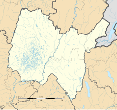 Mapa konturowa Ain, na dole znajduje się punkt z opisem „Ordonnaz”