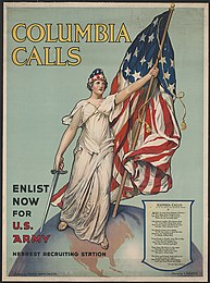 Columbia Calls – Enlist Now for U.S. Army, World War I recruitment poster by Vincent Aderente