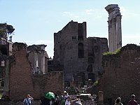 The Temple of Castor and Pollux (right) with the Temple of Vesta to the left