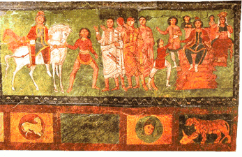 Sinaqoqda olan freskanın bir hissəsi.