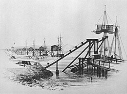 Coal drops at Port Clarence, Teesside, in 1915 (engraving by T.H. Hair)
