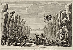 Andromède, Act 3, where Perseus, riding Pegasus, rescues a fully-clothed Andromeda from the sea monster[40]