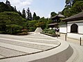 The Zen rock garden of Ginkaku-ji features a miniature mountain shaped like Mount Fuji.