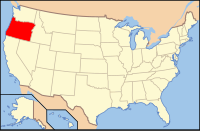 Bản đồ Hoa Kỳ có ghi chú đậm tiểu bang Oregon