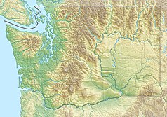 Mapa konturowa Waszyngtonu, u góry znajduje się czarny trójkącik z opisem „Clark Mountain”