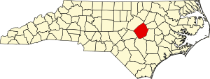 Map of North Carolina highlighting Johnston County
