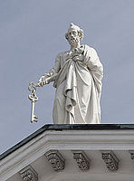 Statue of Saint Peter by Hermann Schievelbein at the roof of Helsinki Cathedral