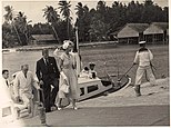 Queen Elizabeth and Prince Philip arrive at the Cocos Islands, April 1954.