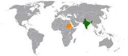 Map indicating locations of India and Sudan
