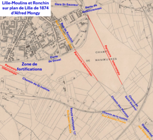 Chemins entre Lille et Ronchin en 1874