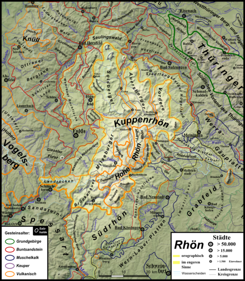 Natural region map: The Rhön and its surrounding area