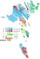 Map of the election on the Faroe Islands, showing the largest party in each polling area