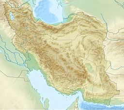 A map of Iran with a mark indicating the location of Gori Lake
