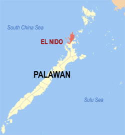 Bản đồ Palawan với vị trí của El Nido