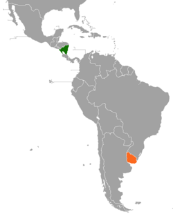 Map indicating locations of Nicaragua and Uruguay