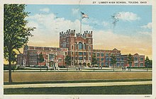 A vintage postcard of Libbey High School in Toledo, Ohio, 1930