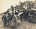 The 14th Dalai Lama in ceremonial dress enters India through a high mountain pass, Sikkim, 1956