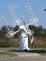 Array of four helical antennas used as a satellite tracking antenna, Pleumeur-Bodou, France