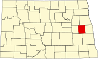 Map of Severna Dakota highlighting Steele County