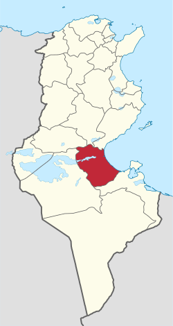 Map of Tunisia with Gabès highlighted