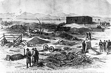 An 1879 illustration depicting the Meeker Massacre in Colorado