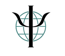 a logo that has a greek psi symbol in front of a globe made up of grid lines