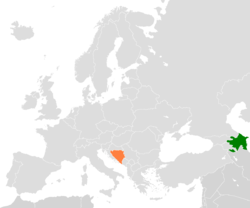 Map indicating locations of Azerbaijan and Bosnia and Herzegovina