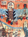 Mongolové obléhají Bagdád, ilustrace z roku 1303
