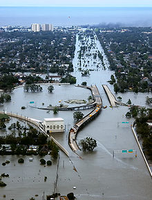 Aerial view of Interstate 10 inundated by floodwaters