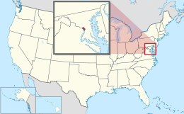Yhdysvaltain kartta, jossa Columbian liittopiiri korostettuna