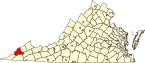 Hartă a statului Virginia indicând comitatul Wise